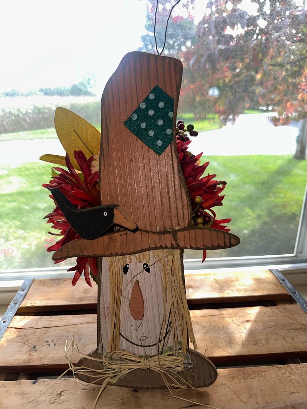 Handmade Rustic Scarecrow Wall/Door Hanging Accent - EUC